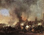 WOUWERMAN, Philips Cavalry Battle in front of a Burning Mill tfur oil painting artist